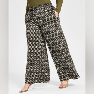 Nina Parker trendy wide leg pull on geoprint pants 1X new nwt